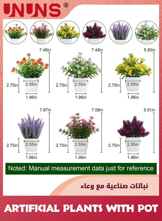UNUNS 6Pcs Artificial Pot Flowers,Small Fake Plants With Pot Mini Potted Plants,Home Decor Indoor Small Artificial Plants In Pots For House Office Tabletop Decoration - Image 3