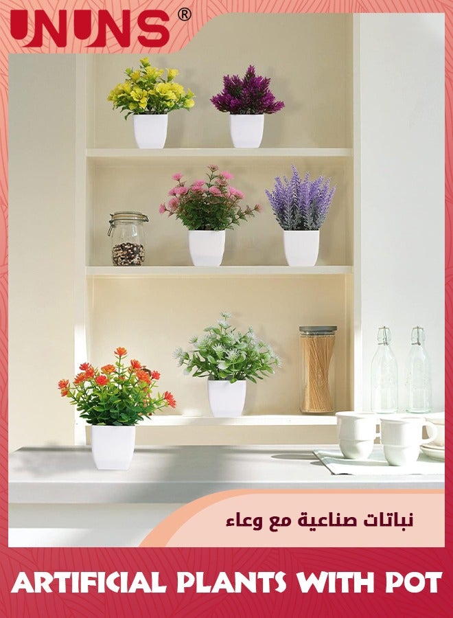 UNUNS 6Pcs Artificial Pot Flowers,Small Fake Plants With Pot Mini Potted Plants,Home Decor Indoor Small Artificial Plants In Pots For House Office Tabletop Decoration - Image 5