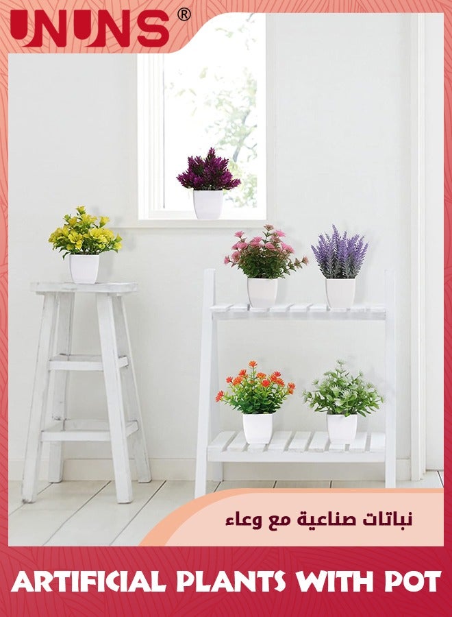 UNUNS 6Pcs Artificial Pot Flowers,Small Fake Plants With Pot Mini Potted Plants,Home Decor Indoor Small Artificial Plants In Pots For House Office Tabletop Decoration - Image 4