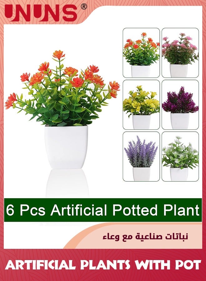 UNUNS 6Pcs Artificial Pot Flowers,Small Fake Plants With Pot Mini Potted Plants,Home Decor Indoor Small Artificial Plants In Pots For House Office Tabletop Decoration - Image 2
