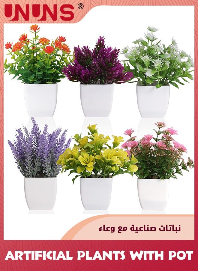 UNUNS 6Pcs Artificial Pot Flowers,Small Fake Plants With Pot Mini Potted Plants,Home Decor Indoor Small Artificial Plants In Pots For House Office Tabletop Decoration - Image 1