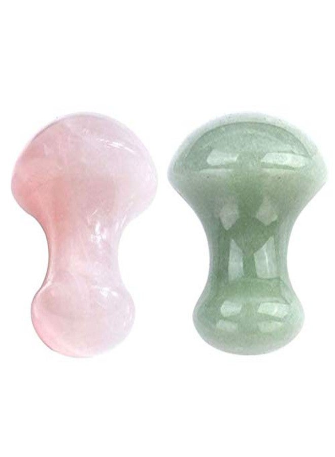 KANHA HANDICRAFT's gua Sha Tool (Rose Quartz + Green Stone) (Mushroom), Natural Healing Stone gua sha Tool, Set of 2 for Facial Skincare and Body. Size = 2-2.5 inches - Image 1