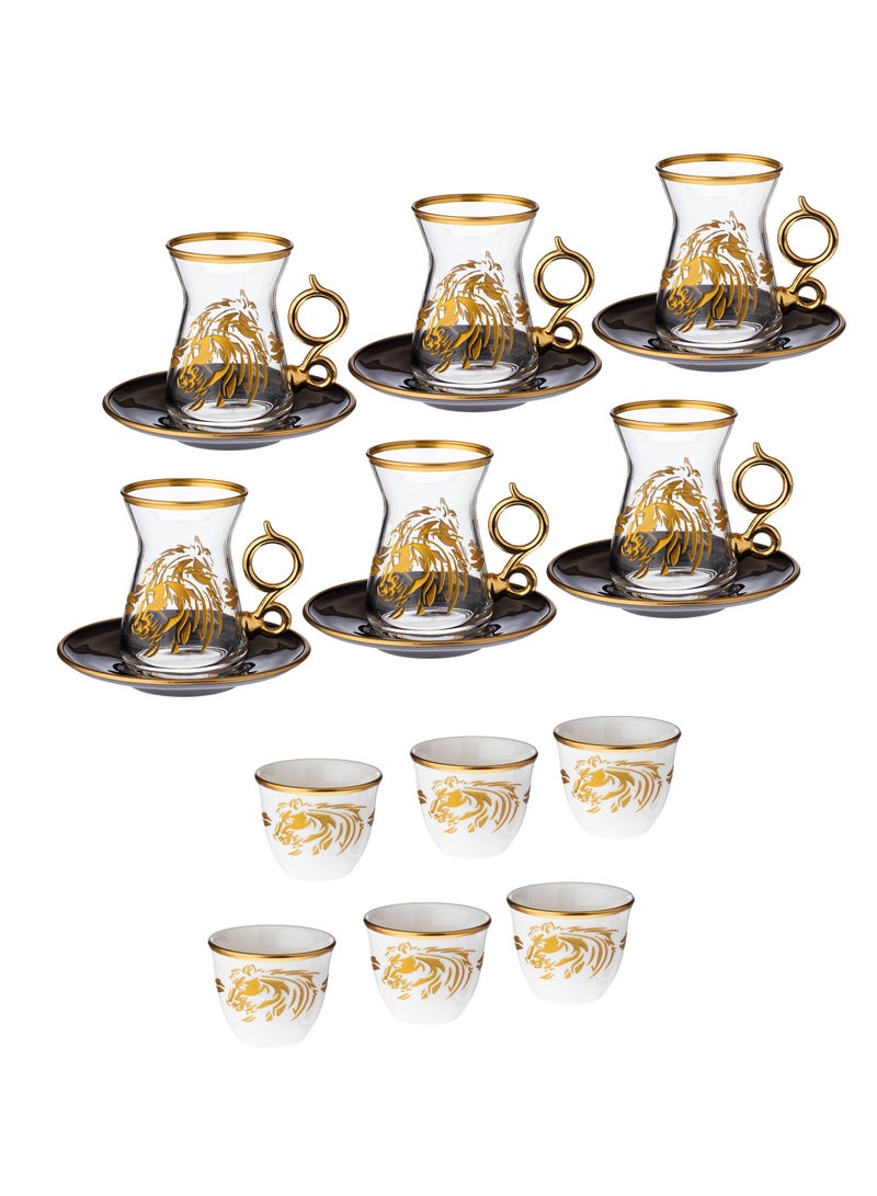 byblos Saudi tea and coffee set 18 pieces laser engraving golden horse decor - Image 2