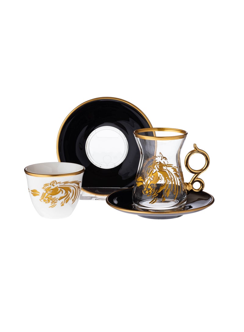 byblos Saudi tea and coffee set 18 pieces laser engraving golden horse decor - Image 1