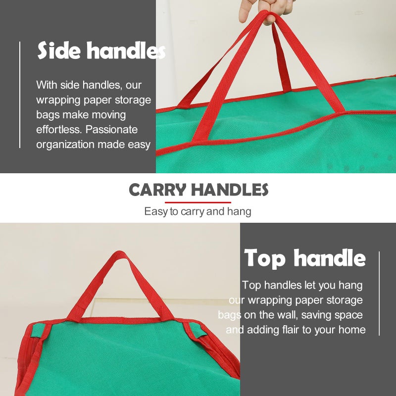 bruwaa Wrapping Paper Organizer Storage Bag Containers, 41 Inch Gift Wrapping Organizer Storage, Stores up to 25 Rolls 2â€ Diam, Green - Image 4