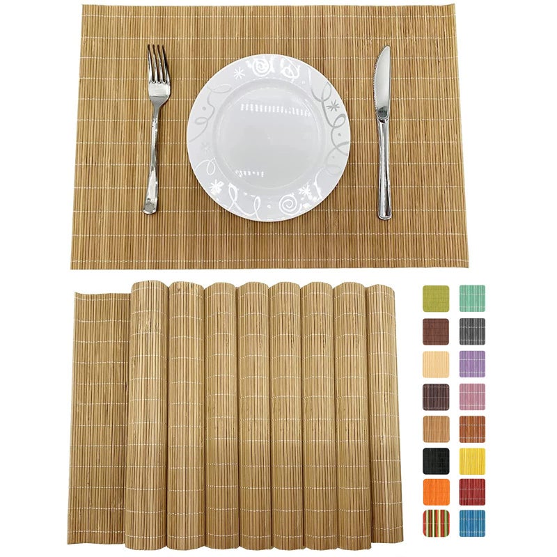 ANDSTAR Set of 8 Pcs Bamboo Placemats Sushi Rolling Mat Japanese Style Natural Anti-Slip, Washable Heat-Resistant Table Mats for Dining Room and Kitchenï¼ˆBrownï¼‰ - Image 1
