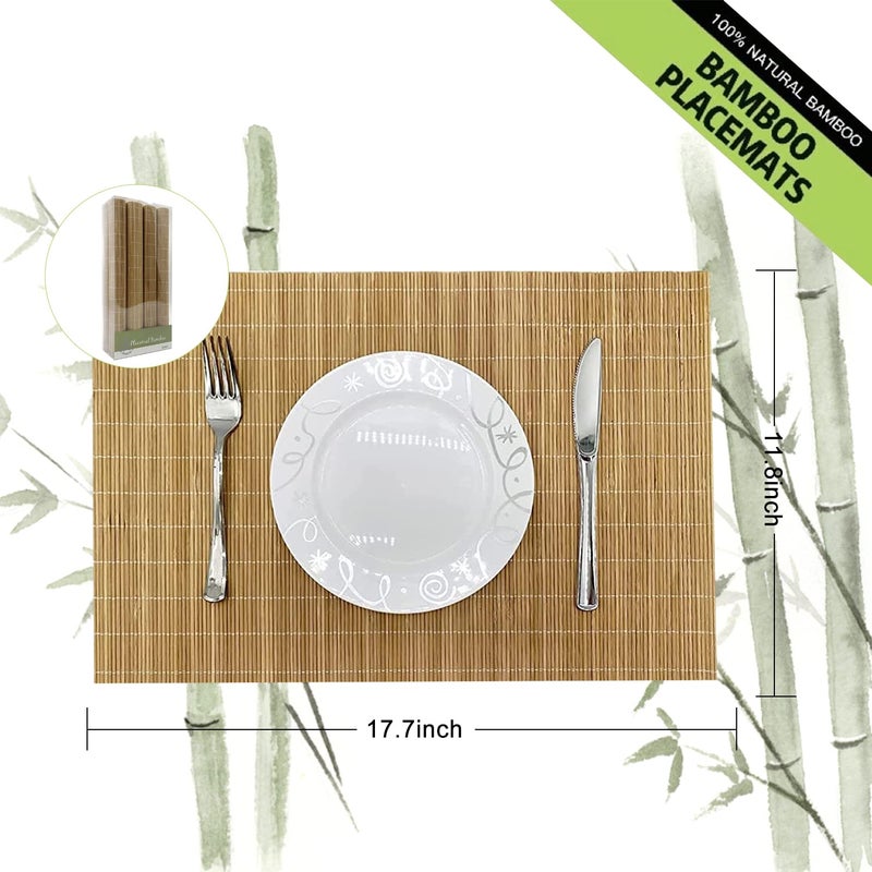 ANDSTAR Set of 8 Pcs Bamboo Placemats Sushi Rolling Mat Japanese Style Natural Anti-Slip, Washable Heat-Resistant Table Mats for Dining Room and Kitchenï¼ˆBrownï¼‰ - Image 2