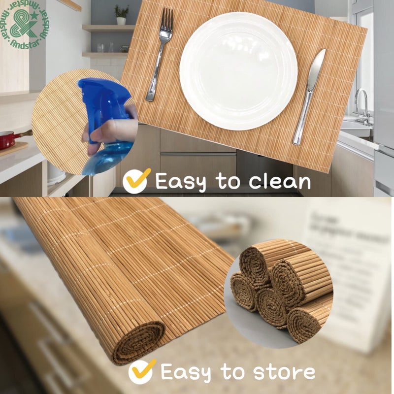 ANDSTAR Set of 8 Pcs Bamboo Placemats Sushi Rolling Mat Japanese Style Natural Anti-Slip, Washable Heat-Resistant Table Mats for Dining Room and Kitchenï¼ˆBrownï¼‰ - Image 4
