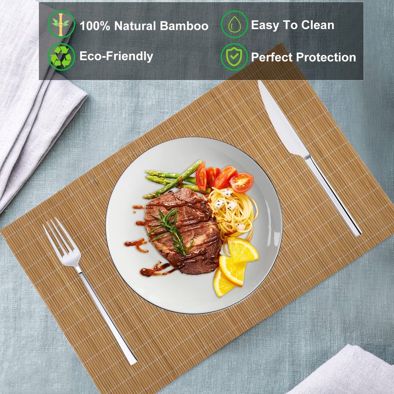 ANDSTAR Set of 8 Pcs Bamboo Placemats Sushi Rolling Mat Japanese Style Natural Anti-Slip, Washable Heat-Resistant Table Mats for Dining Room and Kitchenï¼ˆBrownï¼‰ - Image 3