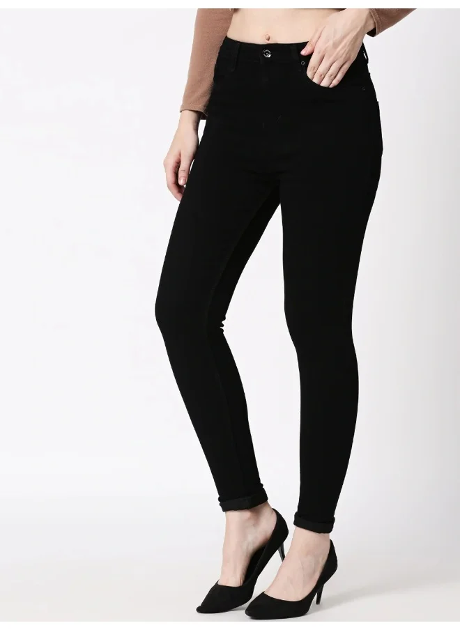 هاي ستار Women Black Slim Fit High-Rise Clean Look Stretchable Jeans