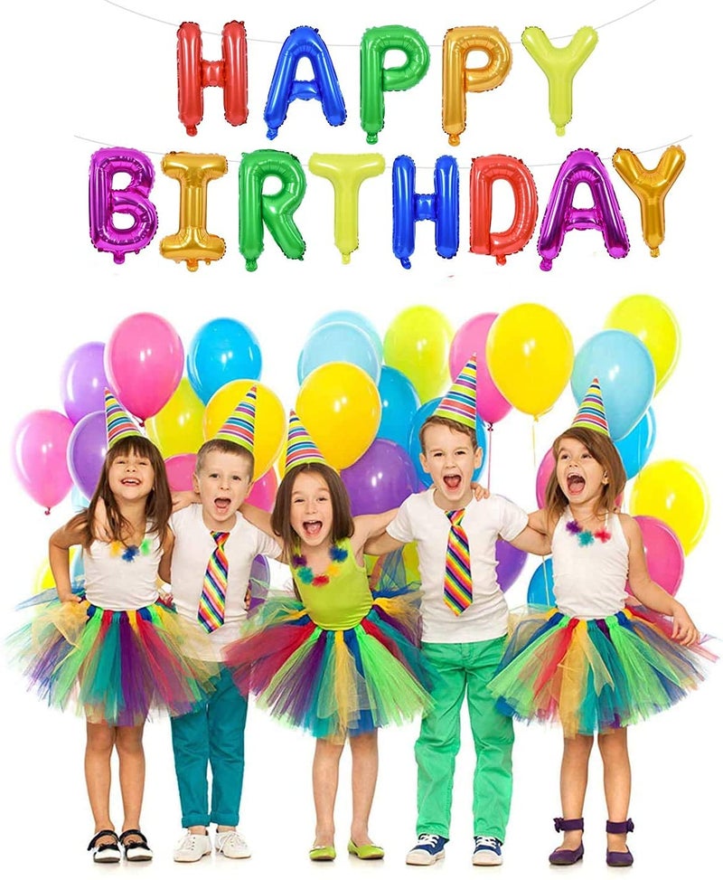 atorakushon Rainbow Colour Happy Birthday Foil Letters Balloons Banner 14.5 inch With Ribbon straw Perfect for Decorating the Babies Kids Adults Birthday Party - Image 4