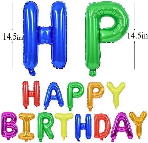atorakushon Rainbow Colour Happy Birthday Foil Letters Balloons Banner 14.5 inch With Ribbon straw Perfect for Decorating the Babies Kids Adults Birthday Party - Image 5