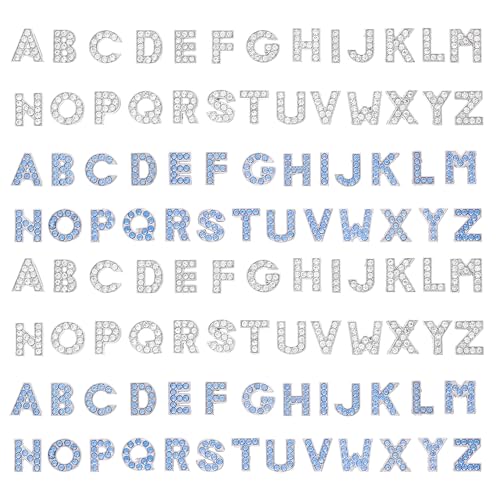 Poualss 130pcs AZ 8mm Full Rhinestones Slide Alphabet Letters for DIY Wristbands Bracelets Jewelry Making Crafts Charms Silver and Blue - Image 1