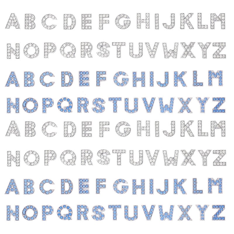 Poualss 130pcs AZ 8mm Full Rhinestones Slide Alphabet Letters for DIY Wristbands Bracelets Jewelry Making Crafts Charms Silver and Blue - Image 3
