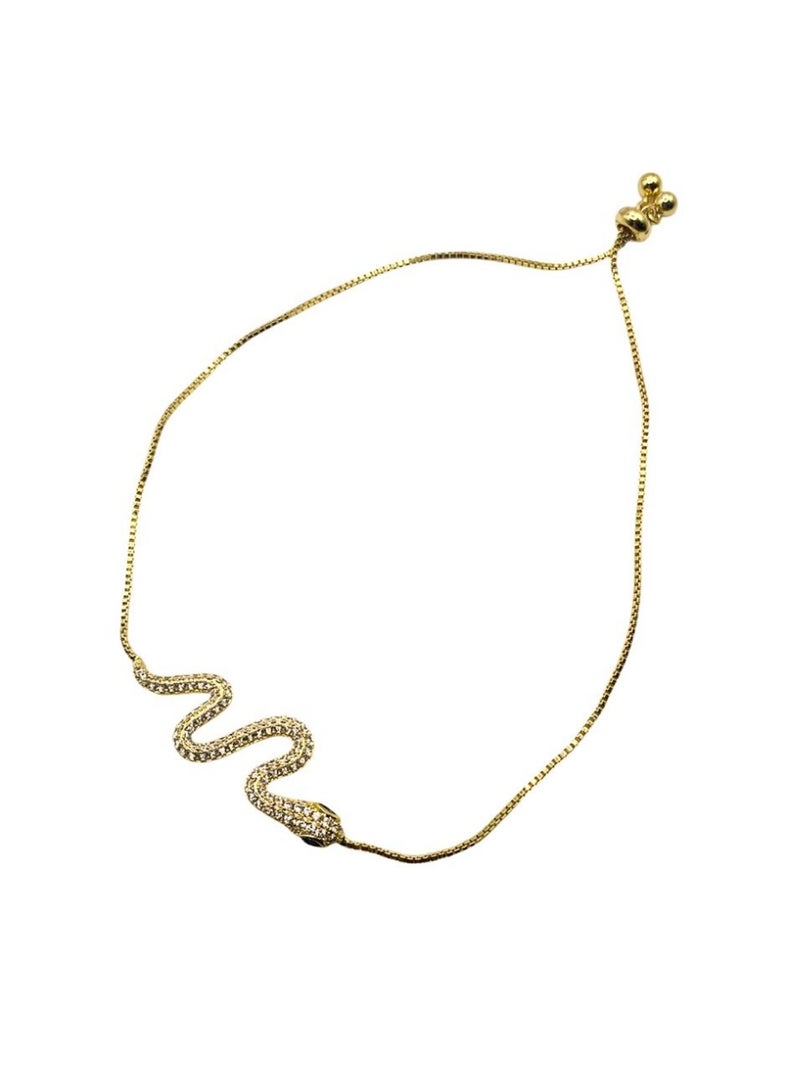 Influence Germany - cartier style 18k Gold Adjustable Snake Chain Bracelet with Rhinestone Accents - Image 3