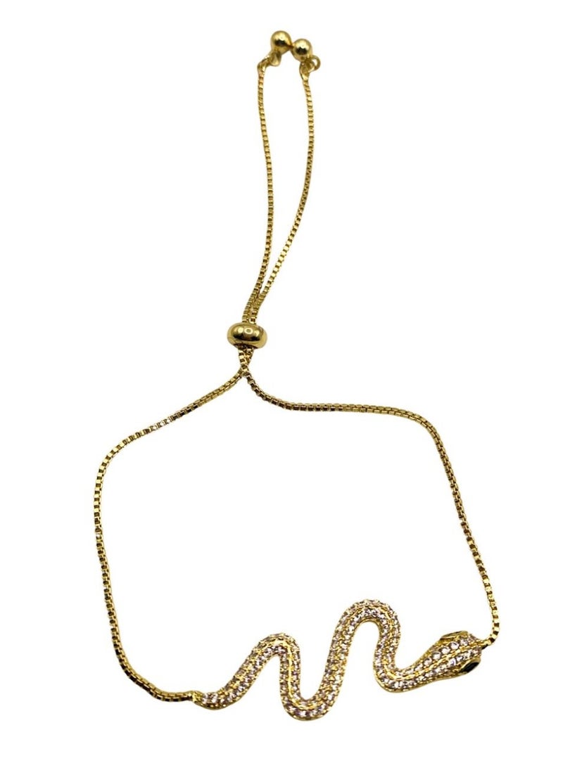 Influence Germany - cartier style 18k Gold Adjustable Snake Chain Bracelet with Rhinestone Accents - Image 2