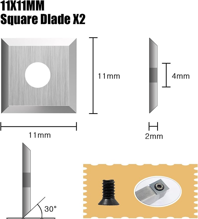 Aogbra 8Pcs Tungsten Carbide Cutters Inserts Set for Wood Lathe Turning Tools(Include 11mm Square with Radius,12mm and 8.9mm Round,30x10mm Diamond with sharp point),Supplied with Screws - Image 2