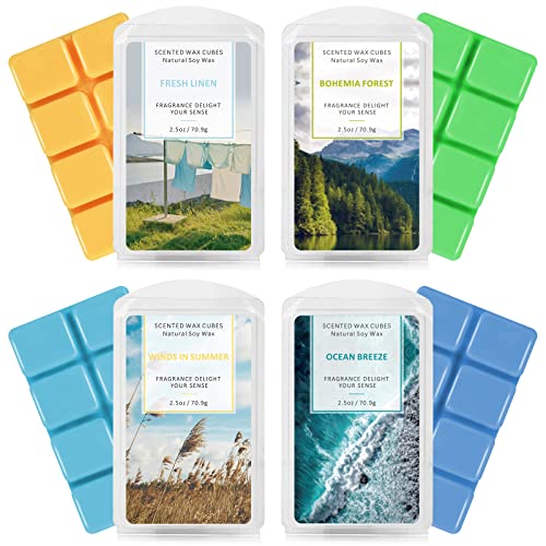 SCENTORINI Wax Melts Wax Cubes, Soy Wax Cubes for Wax Warmer, Ocean Breeze, Fresh Linen, Bohemia Forest, Winds in Summer, 4 x 2.5 oz - Image 1