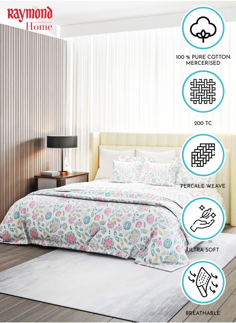 Raymond Raymond Home King Flat Sheet Bedsheet 200 Thread Count Luxirious 100% Long Staple Cotton Bedding Printed Sateen Percale Finish Bed Linen with 2 Pillow Case - Purple (274 * 274 CM)  - Image 4