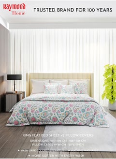 Raymond Raymond Home King Flat Sheet Bedsheet 200 Thread Count Luxirious 100% Long Staple Cotton Bedding Printed Sateen Percale Finish Bed Linen with 2 Pillow Case - Purple (274 * 274 CM)  - Image 3