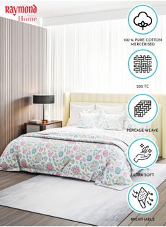 Raymond Raymond Home King Flat Sheet Bedsheet 200 Thread Count Luxirious 100% Long Staple Cotton Bedding Printed Sateen Percale Finish Bed Linen with 2 Pillow Case - Purple (274 * 274 CM)  - Image 4