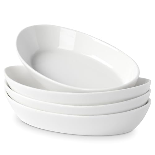 UIBFCWN Au Gratin Baking Dishes for Oven Safe, Porcelain Mini Casserole Dish (4pc Set). 10oz Individual Gratin Dishes Set, Ceramic Small Baking Dish for Single Serving, Banana Split Bowls, 7.6x4.4in - Image 1