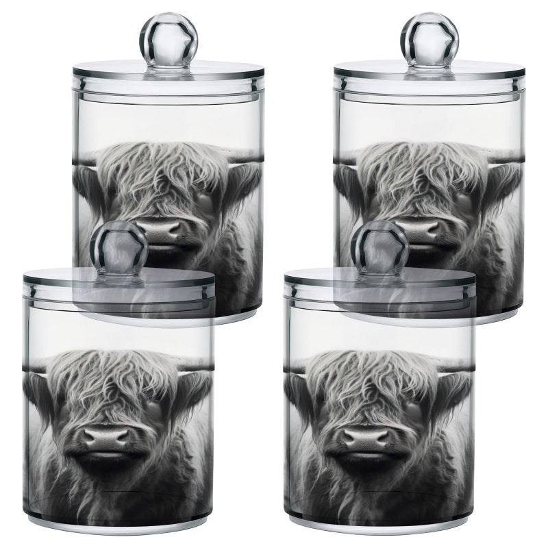 Kigai Highland Cow Qtip Holder Dispenser for Cotton Ball Cotton SwabPlastic Clear Apothecary Jar Home Dcor Kitchen Storage Jar4 Pack - Image 2