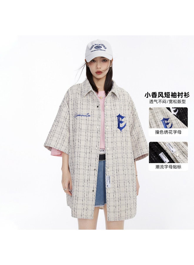 EPTISON Men's Tweed Short Sleeve Shirt - Fashionable Chinoiserie Style Summer Top With Pointed Collar For Men And Women - Image 2