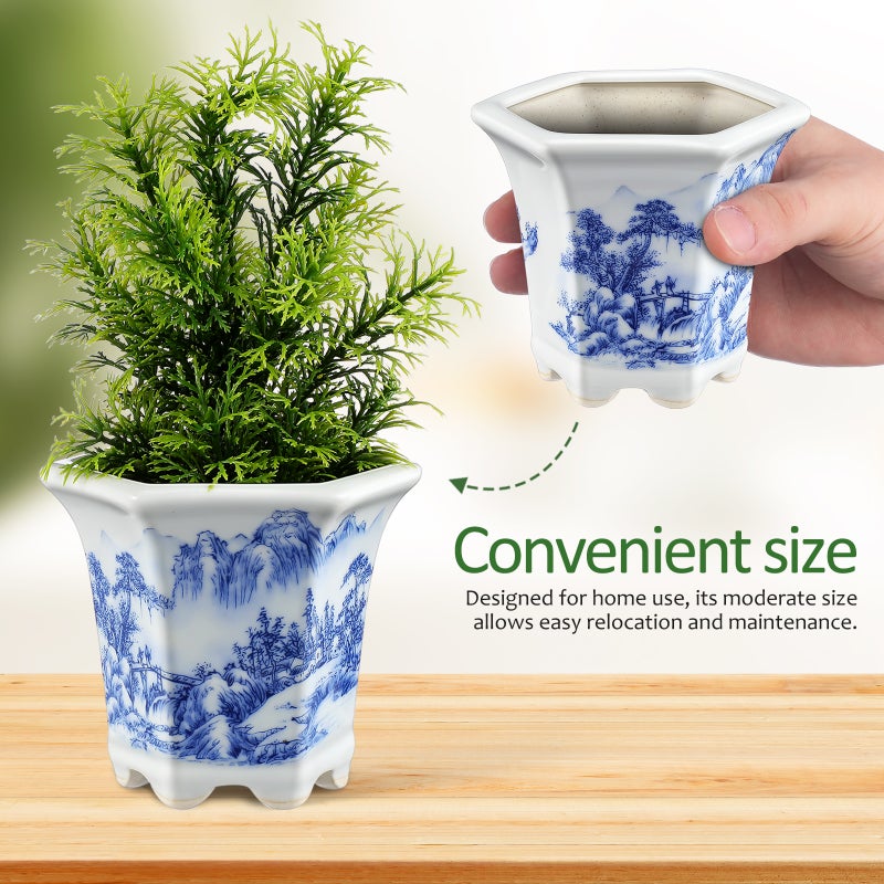 Ceramic Pot: And White Floral Porcelain Ceramic Decorative Flower Pot For Indoor Plants Office Desk Balcony Home Decor - Image 4