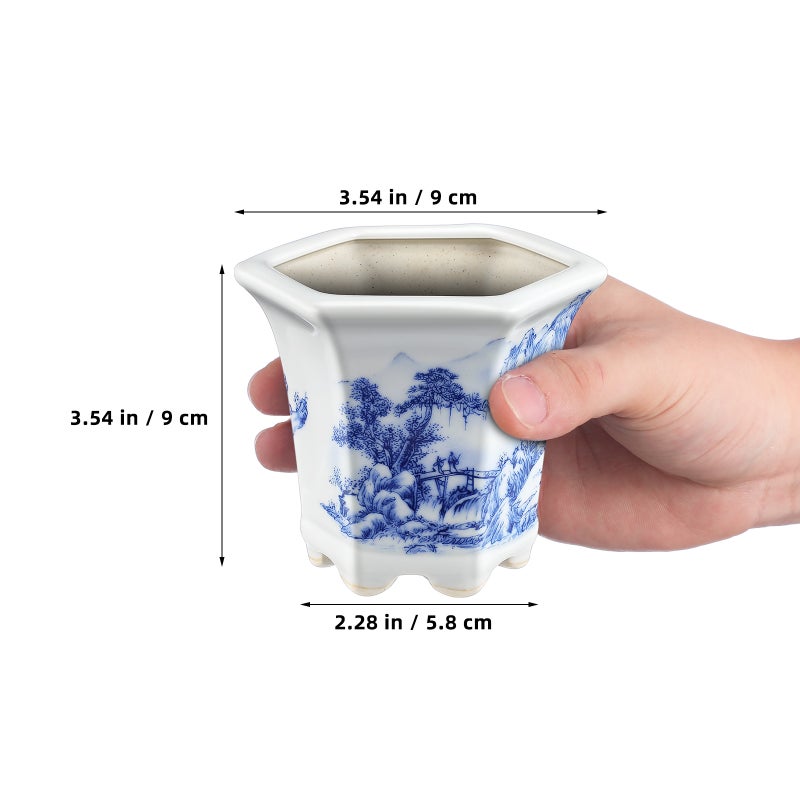 Ceramic Pot: And White Floral Porcelain Ceramic Decorative Flower Pot For Indoor Plants Office Desk Balcony Home Decor - Image 5