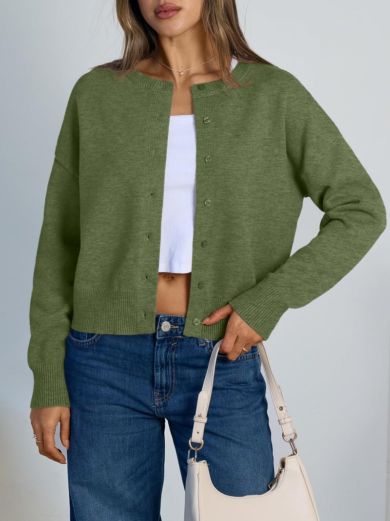 Trendy Queen Cropped Cardigan Sweaters for Women Lightweight Y2k Fall Outfits Spring Fashion Clothes 2026 Green S - Image 2