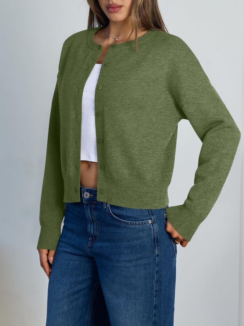 Trendy Queen Cropped Cardigan Sweaters for Women Lightweight Y2k Fall Outfits Spring Fashion Clothes 2026 Green S - Image 3
