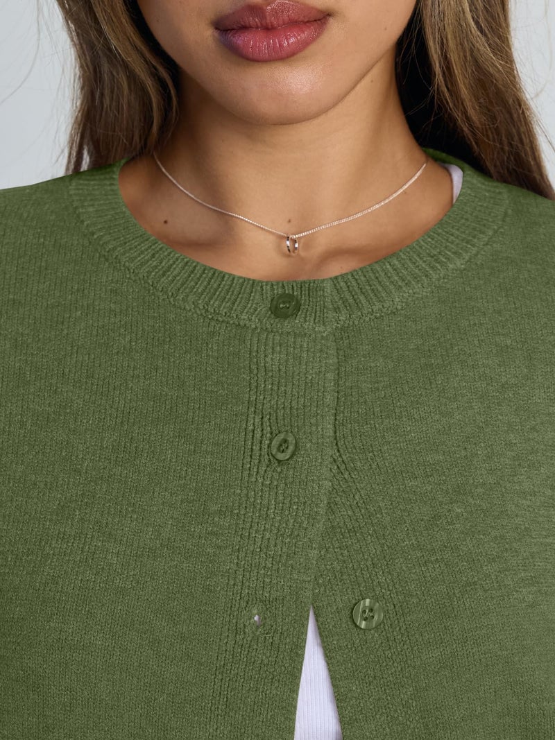Trendy Queen Cropped Cardigan Sweaters for Women Lightweight Y2k Fall Outfits Spring Fashion Clothes 2026 Green S - Image 5