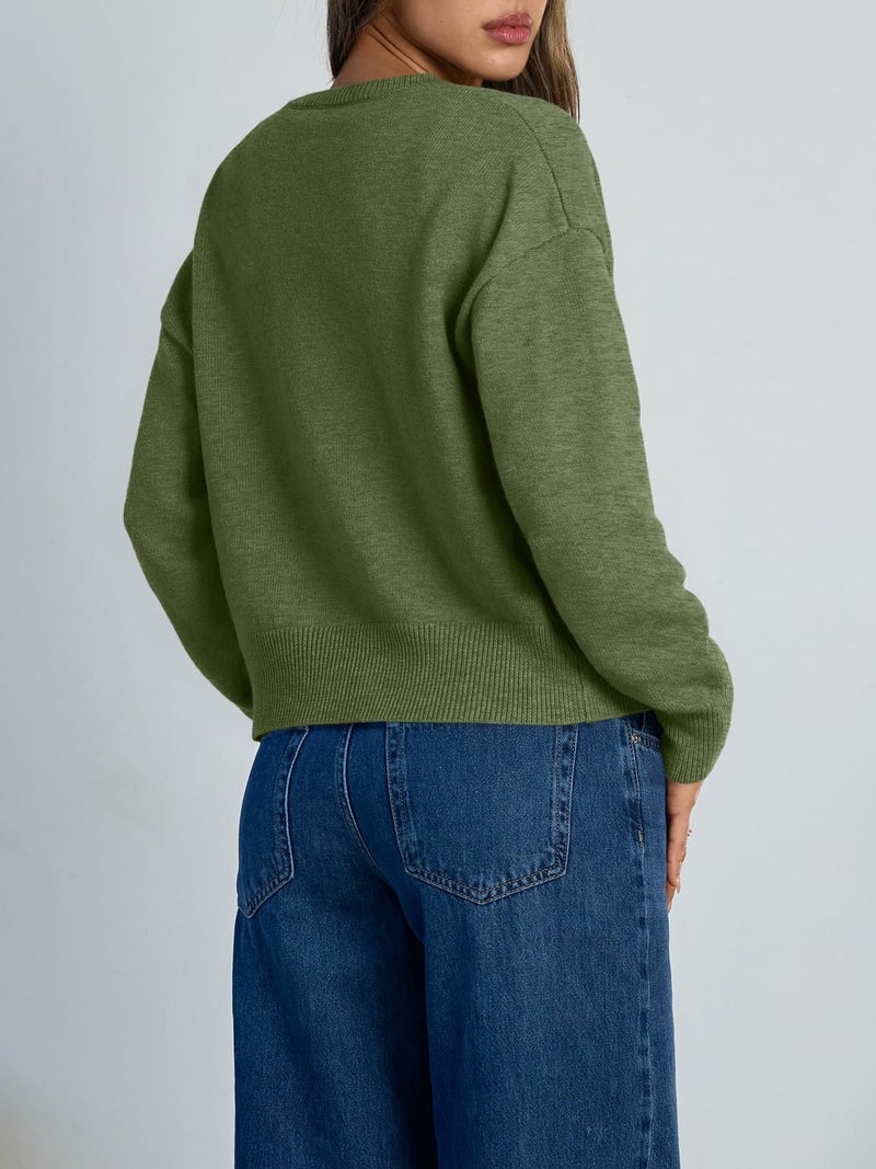 Trendy Queen Cropped Cardigan Sweaters for Women Lightweight Y2k Fall Outfits Spring Fashion Clothes 2026 Green S - Image 4