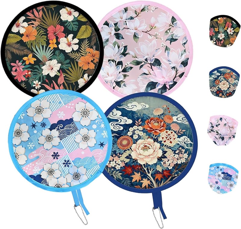 MXY Round Foldable Fan Hand Fans Japanese Style Summer Handheld Folding Fan Portable Cooling Fans for Festival Wedding Decor, Bridal Party Favors, Daily Use, Outdoor Events 4 Pack with Storage Bags - Image 1