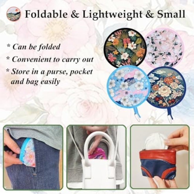 MXY Round Foldable Fan Hand Fans Japanese Style Summer Handheld Folding Fan Portable Cooling Fans for Festival Wedding Decor, Bridal Party Favors, Daily Use, Outdoor Events 4 Pack with Storage Bags - Image 5