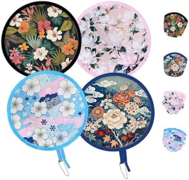 MXY Round Foldable Fan Hand Fans Japanese Style Summer Handheld Folding Fan Portable Cooling Fans for Festival Wedding Decor, Bridal Party Favors, Daily Use, Outdoor Events 4 Pack with Storage Bags - Image 3