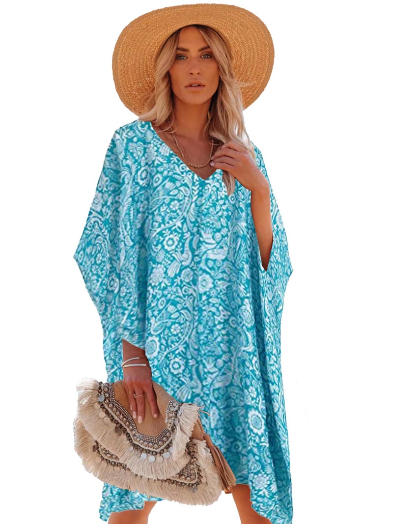 Moss Rose Women's Swimsuit Cover up Beach Kaftan for Bathing Suit with Floral Pattern - Image 1
