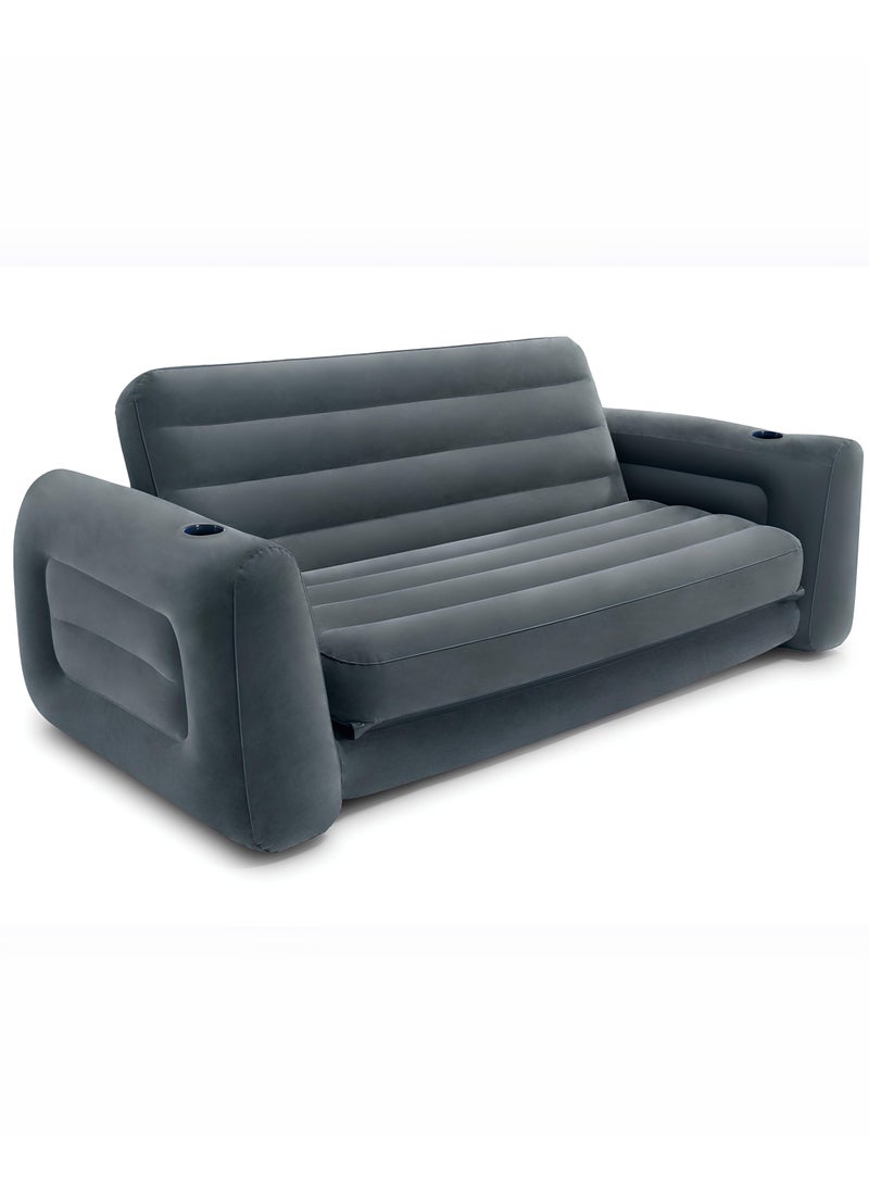 INTEX Pull-Out  Love Seat 2 Seats - Charcoal Gray Queen Size Bed With 2 Cup Holders 26x91x80 Inch  - Image 1