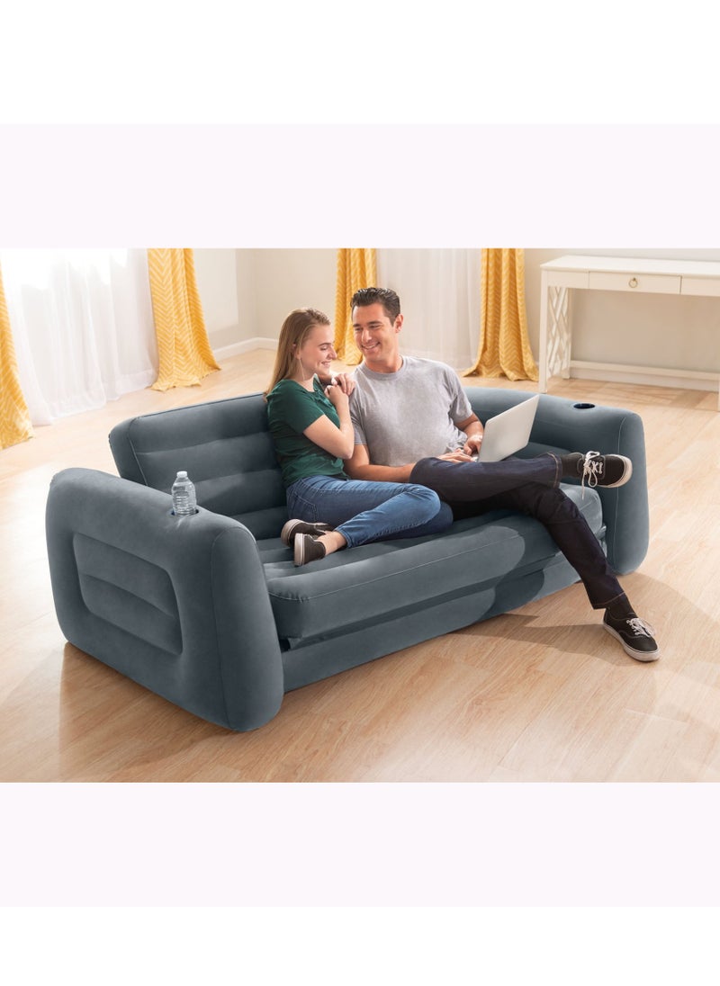 INTEX Pull-Out  Love Seat 2 Seats - Charcoal Gray Queen Size Bed With 2 Cup Holders 26x91x80 Inch  - Image 4