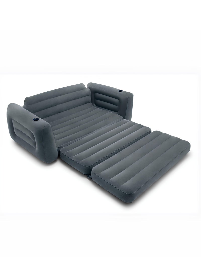 INTEX Pull-Out  Love Seat 2 Seats - Charcoal Gray Queen Size Bed With 2 Cup Holders 26x91x80 Inch  - Image 2