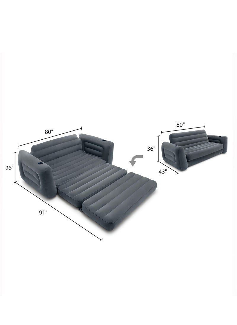 INTEX Pull-Out  Love Seat 2 Seats - Charcoal Gray Queen Size Bed With 2 Cup Holders 26x91x80 Inch  - Image 3