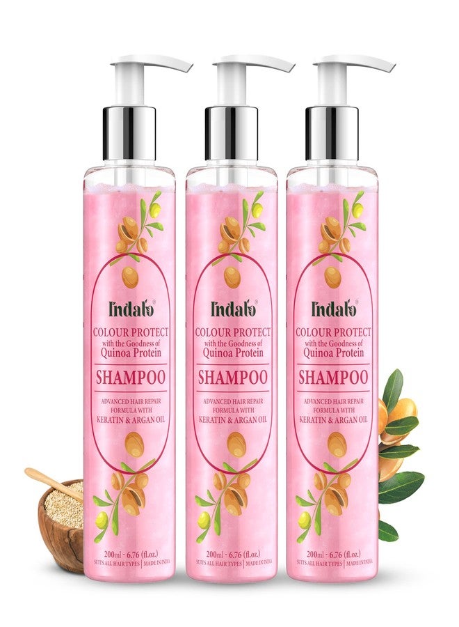 Indalo Quinoa Protein Colour Protect Shampoo with Argan Oil for Colour and Damaged Hair Repair - Keratin Hair Treatment Smoothing & Nourishing, Sulphate Free & Paraben Free - 200ml Each (Pack of 3) - Image 1