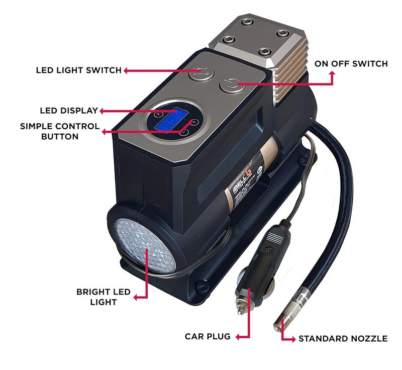 IBELL TOOLS IBELL Plastic Heavy Duty Tyre Inflator Ca12-97, 12V Dc, 150 Psi (Digital), Air Volume 35L/Min (Black/Gold) - Image 2