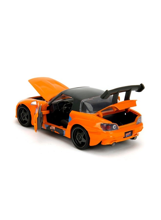Jada Toys جادا 2001 هوندا S2000 مع تمثال ناروتو - سيارة مصبوبة - مقياس 1:24، أبواب، غطاء محرك وصندوق خلفي يفتح، إطارات مطاطية - سلسلة هوليوود رايدز للأنمي - للأعمار 8+ - برتقالي/أسود - Image 2
