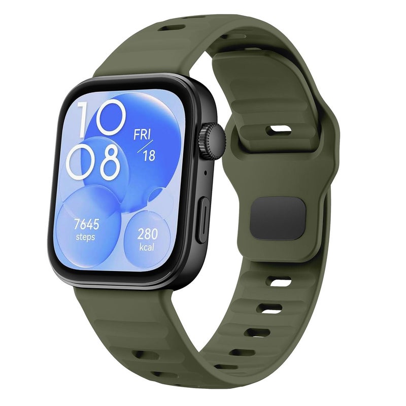 erorex For Huawei Watch Fit 4 / Fit 4 Pro / Fit 3 Wave Reverse Buckle Silicone Watch Band(Army Green) - Image 1