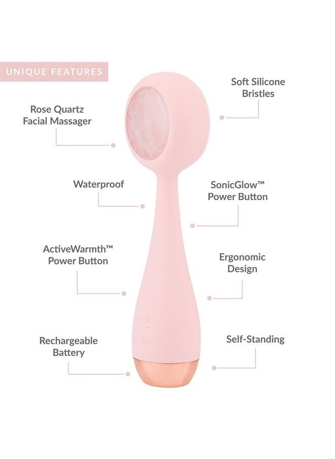 PMD Beauty - PMD Clean Pro RQ - Smart Facial Cleansing Device with Silicone Brush & Rose Quartz Gemstone ActiveWarmth Anti-Aging Massager - Waterproof - SonicGlow Vibration - Clear Pores & Blackheads - Image 1