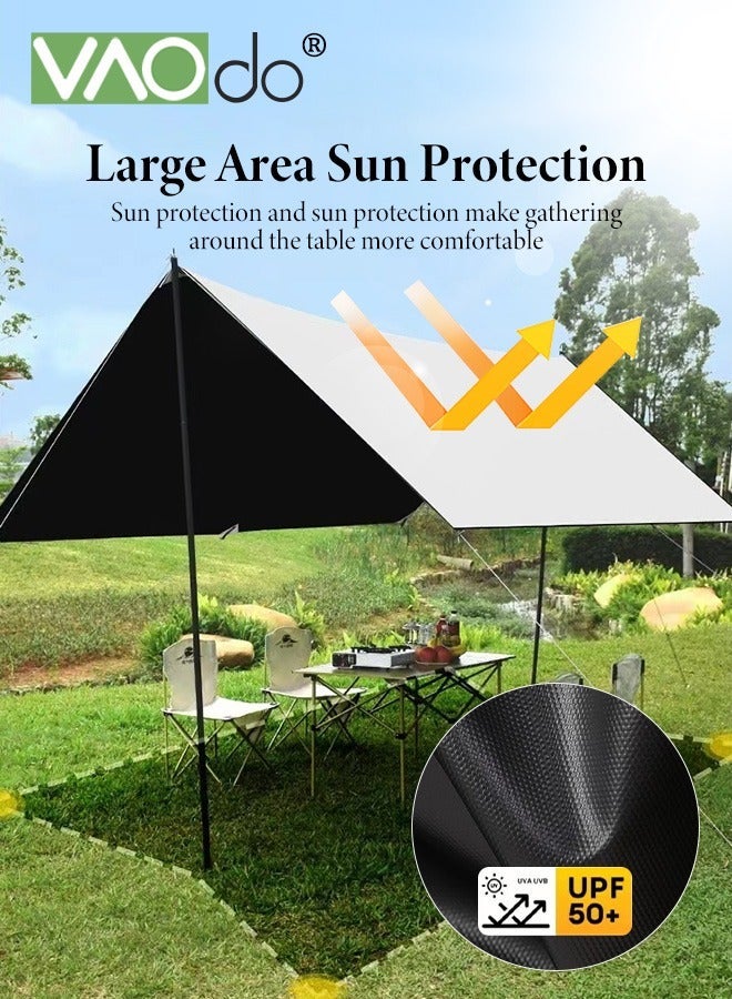 VAOdo 95% UV Block Camping Tarp, Hammock Rain Fly with Encrypted Oxford cloth Thickened, Sunscreen Coating with Ground Nails Support Poles and Windproof Ropes, UV Protection & Waterproof & Lightweight for Camping, 300*400CM - Image 1