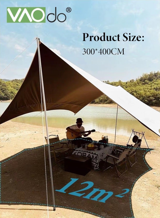 VAOdo 95% UV Block Camping Tarp, Hammock Rain Fly with Encrypted Oxford cloth Thickened, Sunscreen Coating with Ground Nails Support Poles and Windproof Ropes, UV Protection & Waterproof & Lightweight for Camping, 300*400CM - Image 2