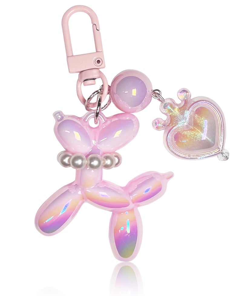 LAEKOU Cute Keychain for Women, Aesthetic Balloon Dog Bag Charms with Heart, Key Chain Accessories for Car Keys Purse Backpack - Image 1